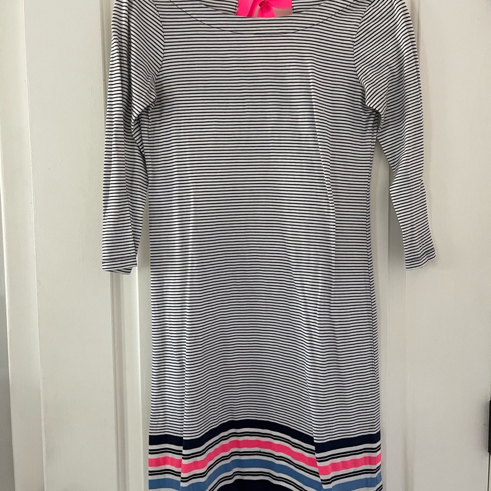 Lilly Pulitzer Black and White Striped Dress with Pink and Blue Accents